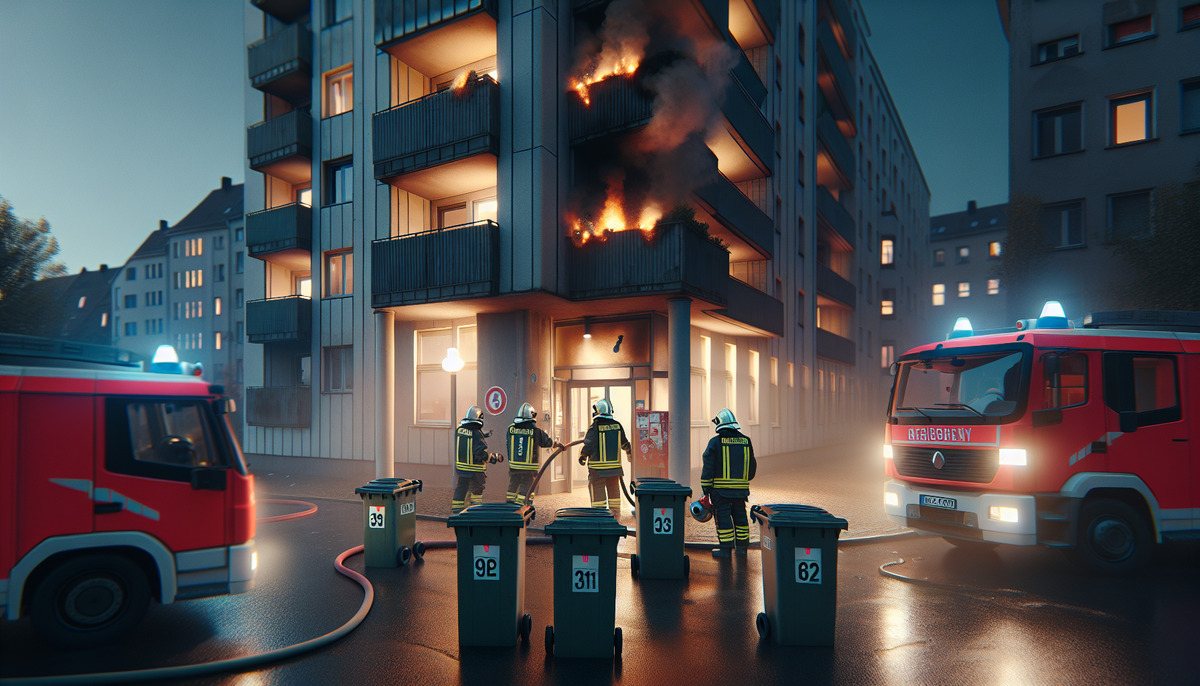 Mülltonnenbrand am Sonnenweg: Feuerwehr verhindert Ausbreitung auf neunstöckiges Wohnhaus